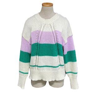 Lush Clothing NWT Sweater Pullover Striped Knit Cream Lilac Green Size Large L